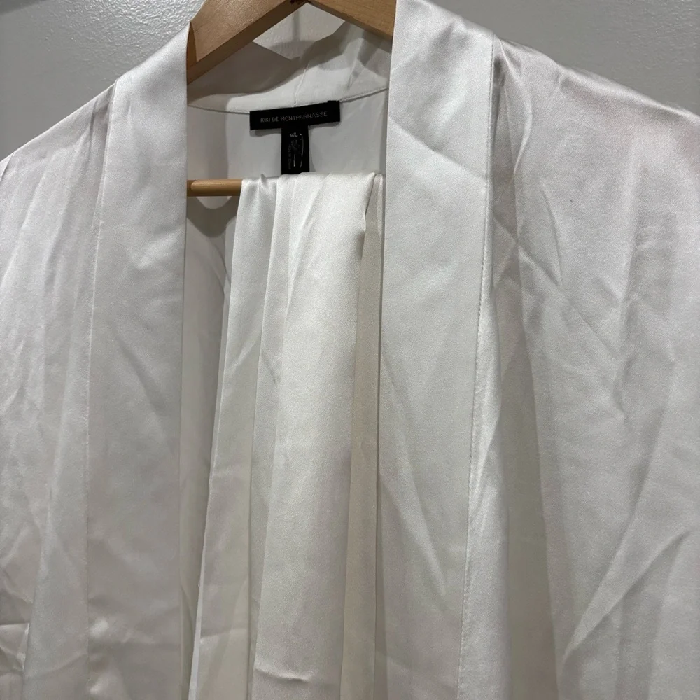 NWT! KIKI DE MONTPARNASSE Fringe Kimono Robe -Trim Silk Mini Kimono White Size M